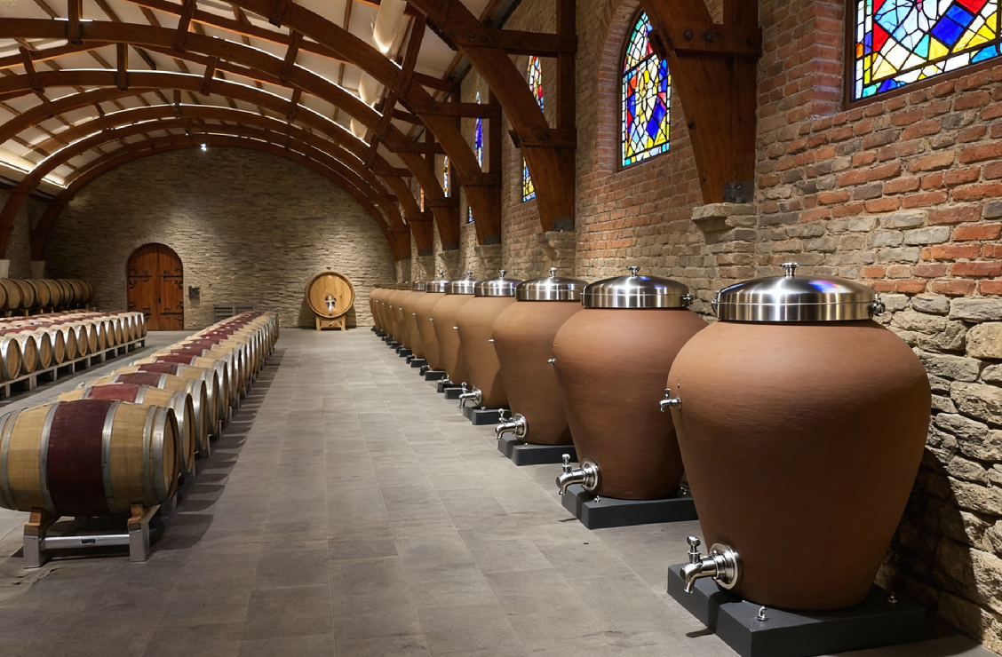 Modern amphora in the Wine Cellar